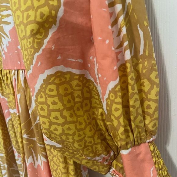 Boden Yellow Wrap Tiered Dress with Bishop Sleeves - Picture 4 of 10